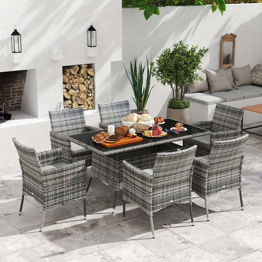 Outsunny 7-Piece Rattan Garden Furniture Set with Cushions in Grey, image 2