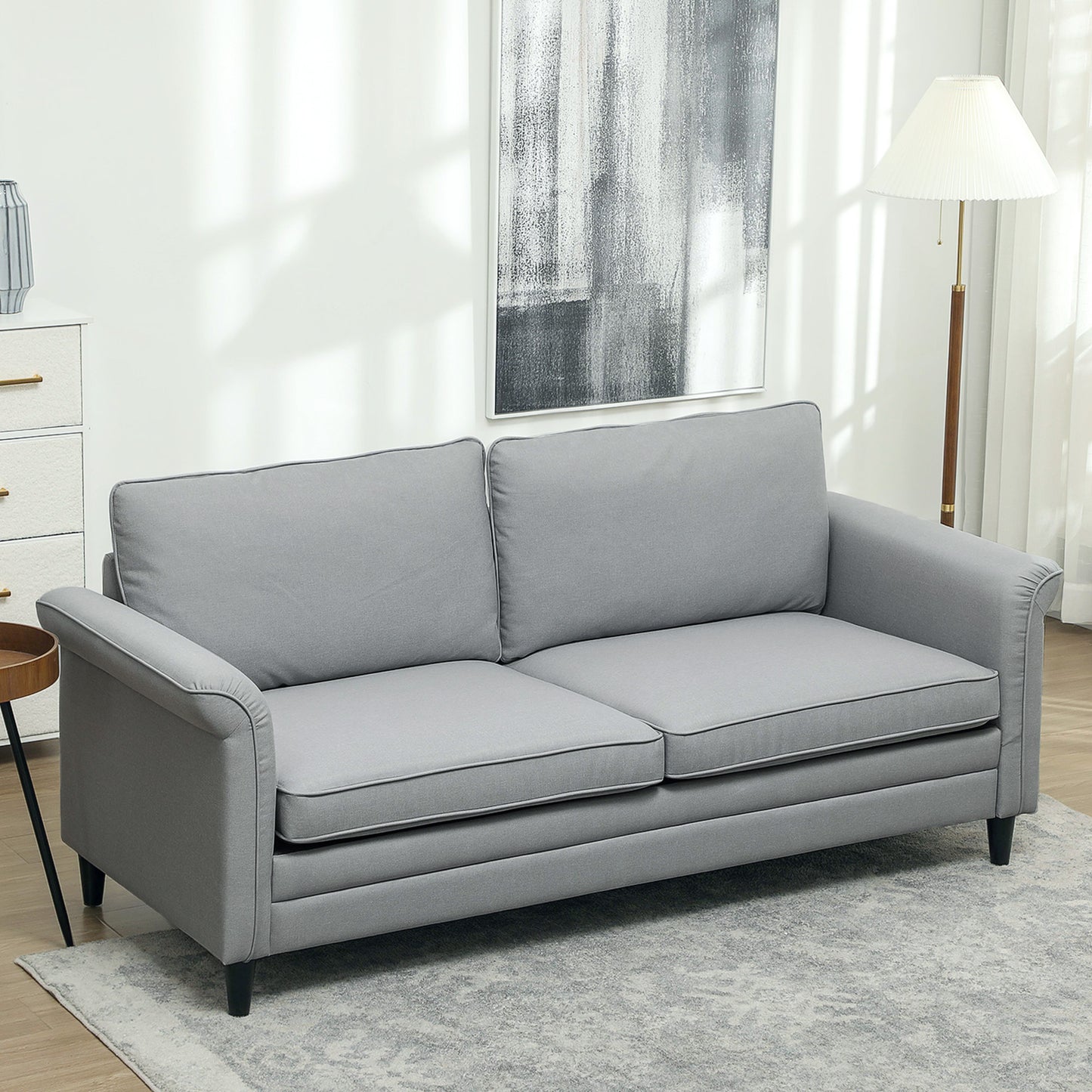 HOMCOM 3 Seater Sofa, Modern Fabric Sofa Couch with Spring Cushion, Rubber Wood Legs, 191cm Upholstered Settee for Living Room, Bedroom, Home Office, Guest Room, Grey