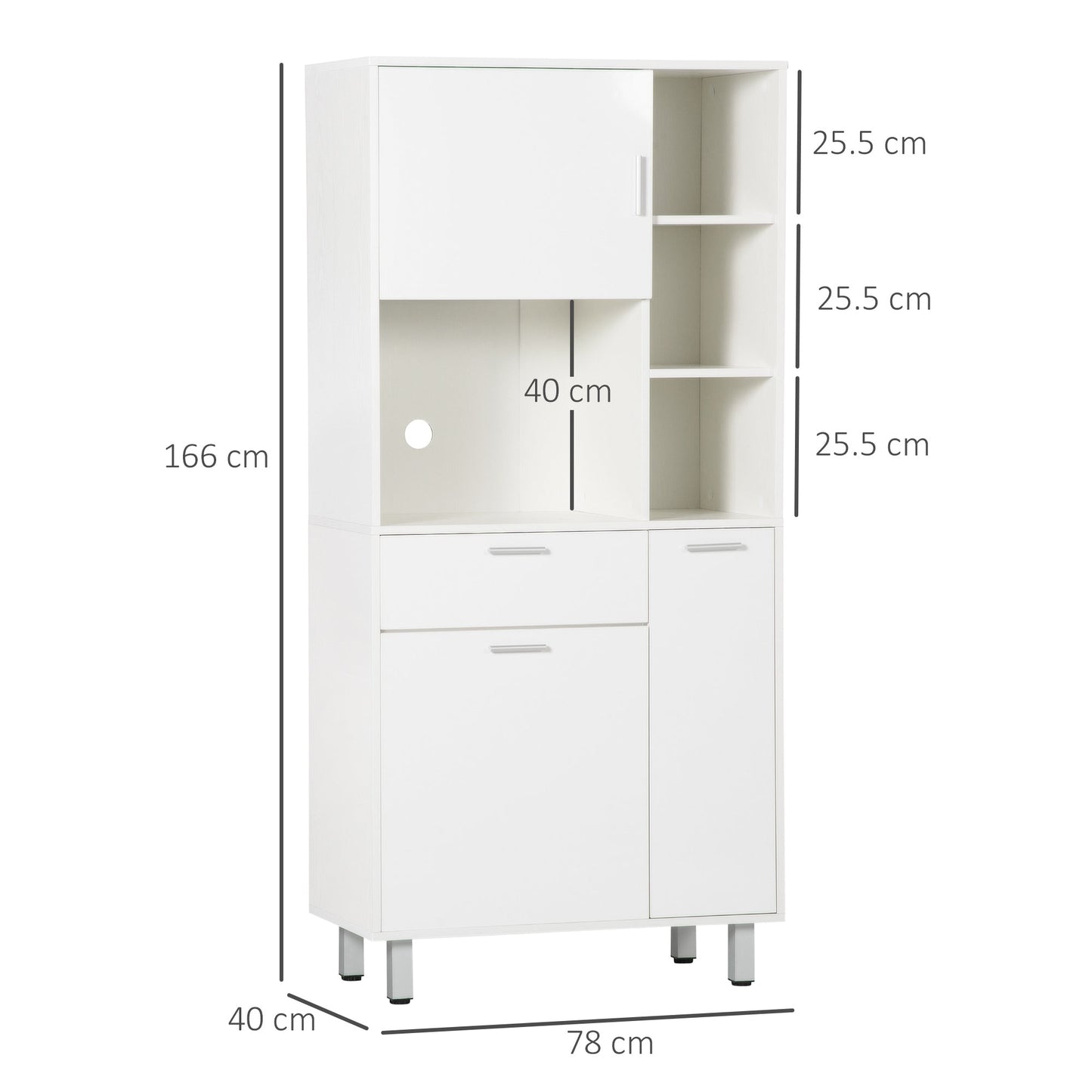 HOMCOM Kitchen Cupboard, Modern Kitchen Storage Cabinet with Shelves and Drawer, Free Standing Kitchen Units, 166Â cm, White