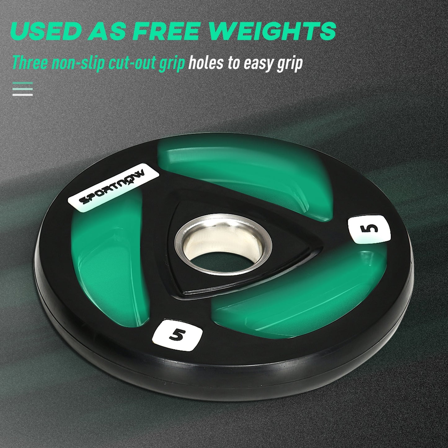 SPORTNOW Two 5kg Olympic Weight Plates, Tri-Grip Rubber-Coated Barbell Weights, with 5cm Holes, for Home, Gym, Office