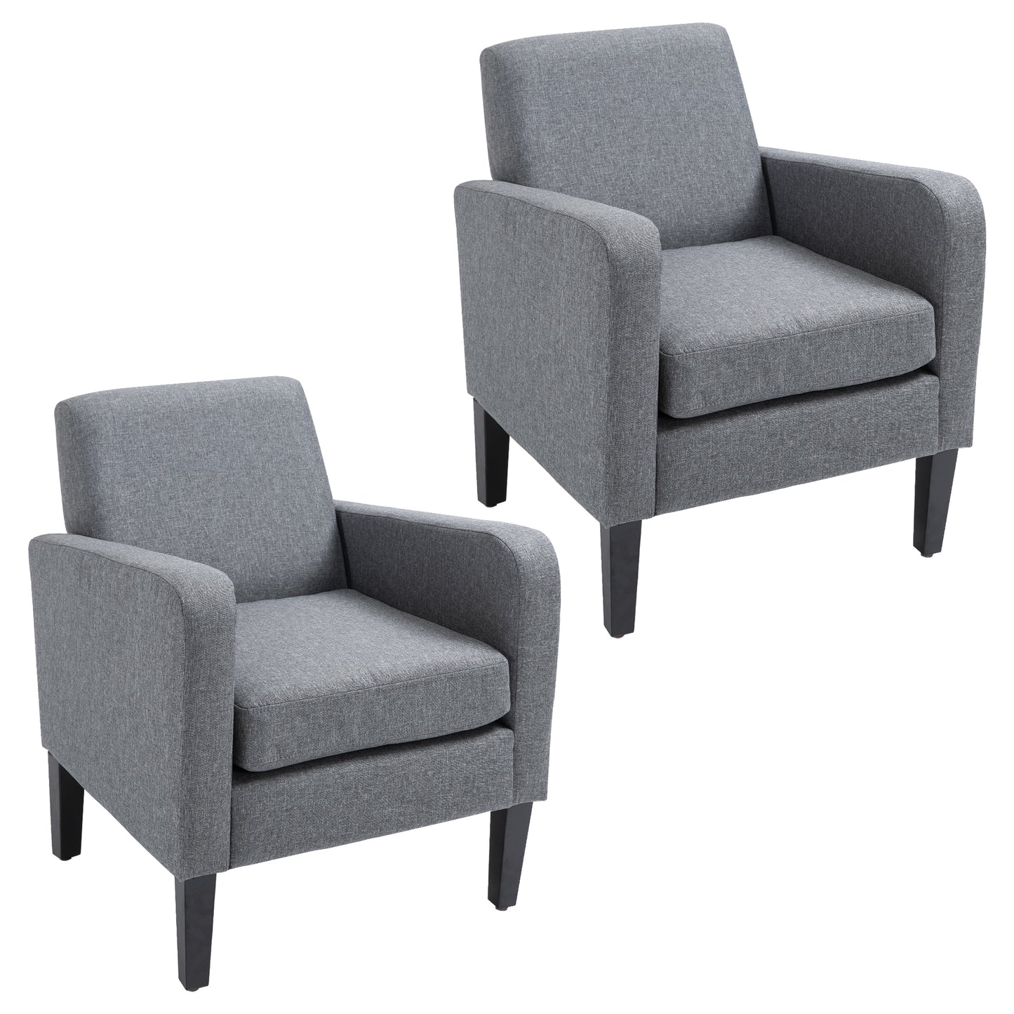 HOMCOM 2-częściowe nowoczesne fotele z nogami z drewna kauczukowego, tapicerowane krzesła akcentowe, pojedyncza sofa do salonu, sypialni, szare
