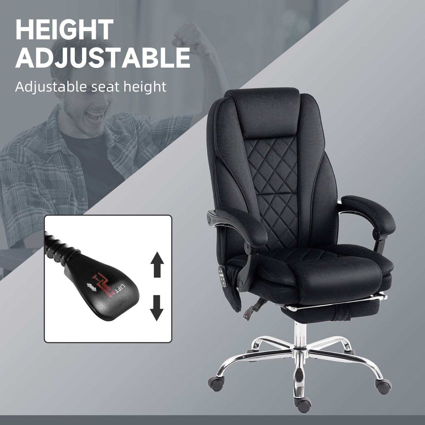 Vinsetto Massage Office Chair, Heated Reclining Computer Chair with Adjustable Height and Footrest, Black