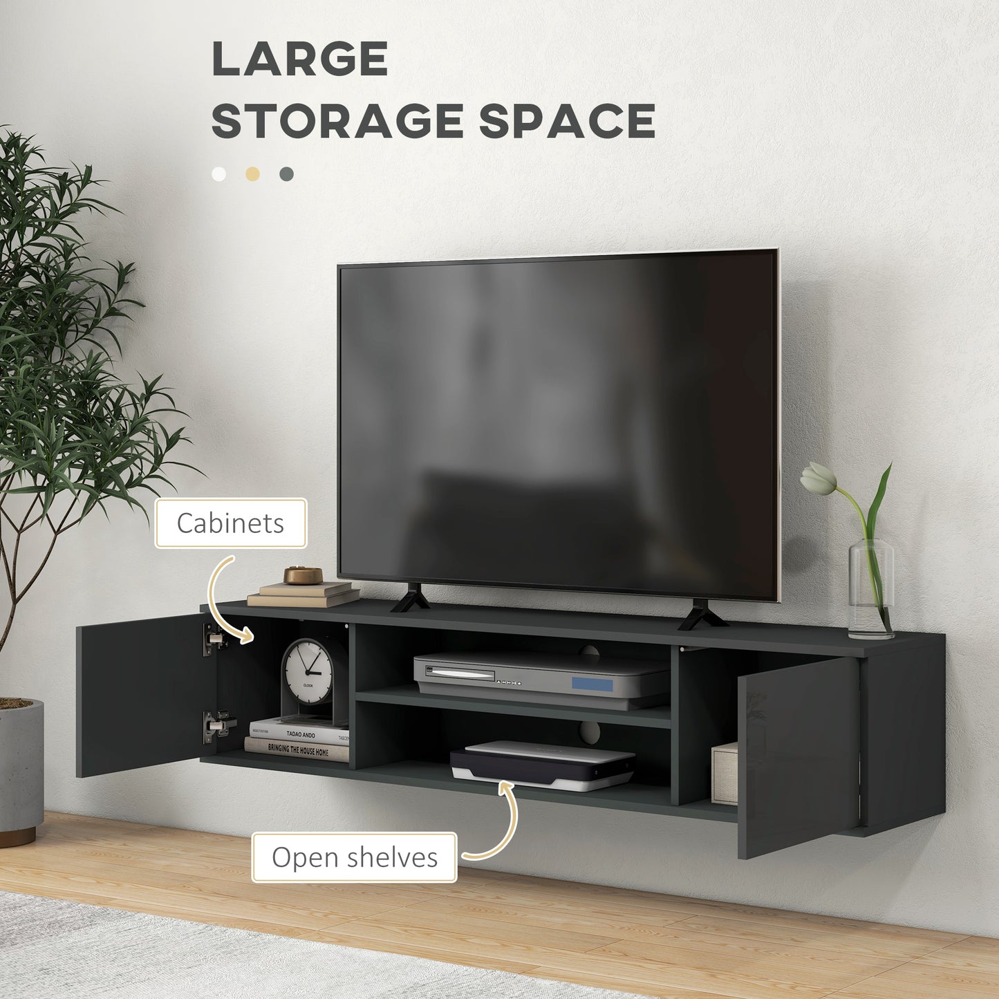 HOMCOM Floating TV Stand Cabinet for TVs up to 60", Wall Mounted TV Unit, Grey