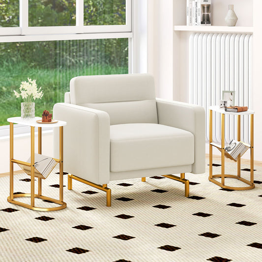 2-Tier Oval End Table Set of 2 Space-saving Slim Couch Side Table -White