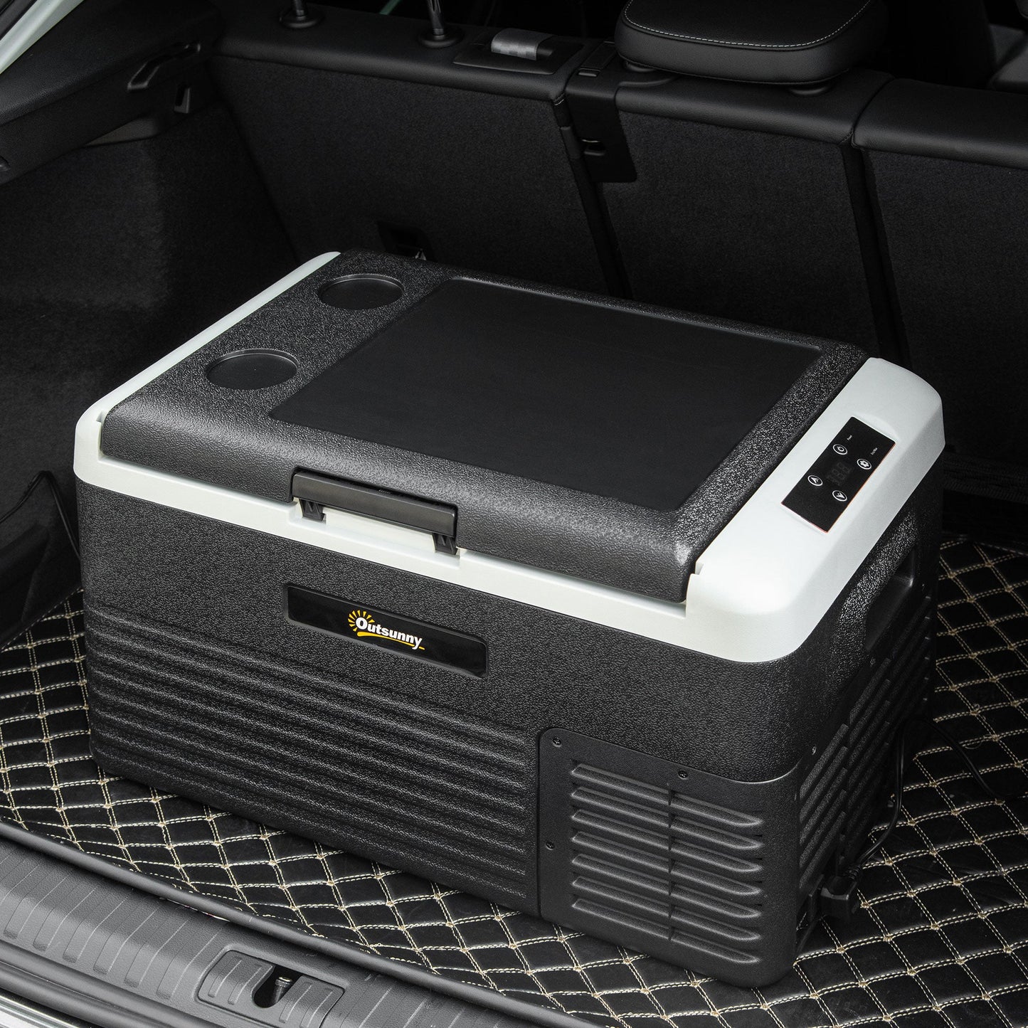 Outsunny 30L Car Refrigerator, Portable Compressor Car Fridge Freezer, Electric Cooler Box with 12/24V DC and 110-240V AC for Camping, Driving, Picnic, Down to -20_