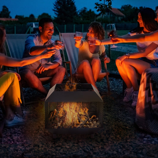 Outsunny Metal Square Fire Pit in Black, image 2