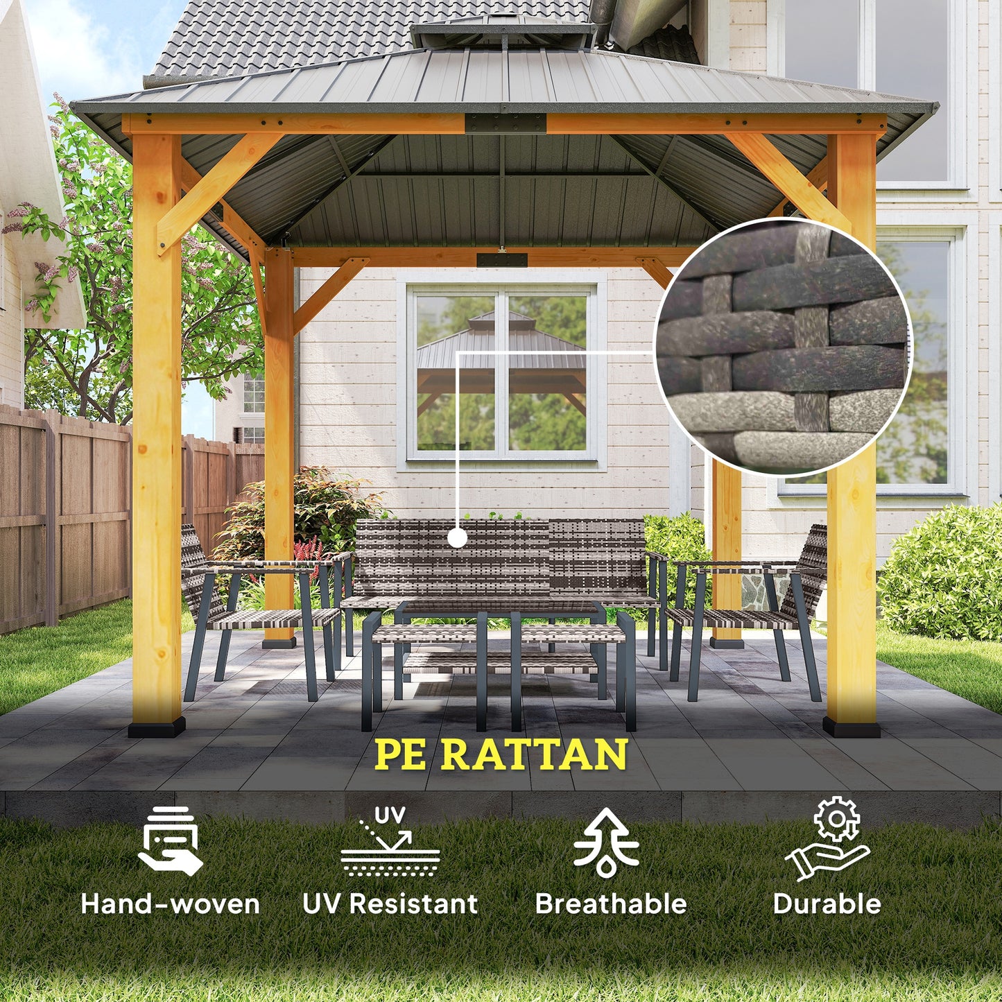 Sześcioczęściowy zestaw wypoczynkowy Outsunny z rattanu do ogrodu – szary