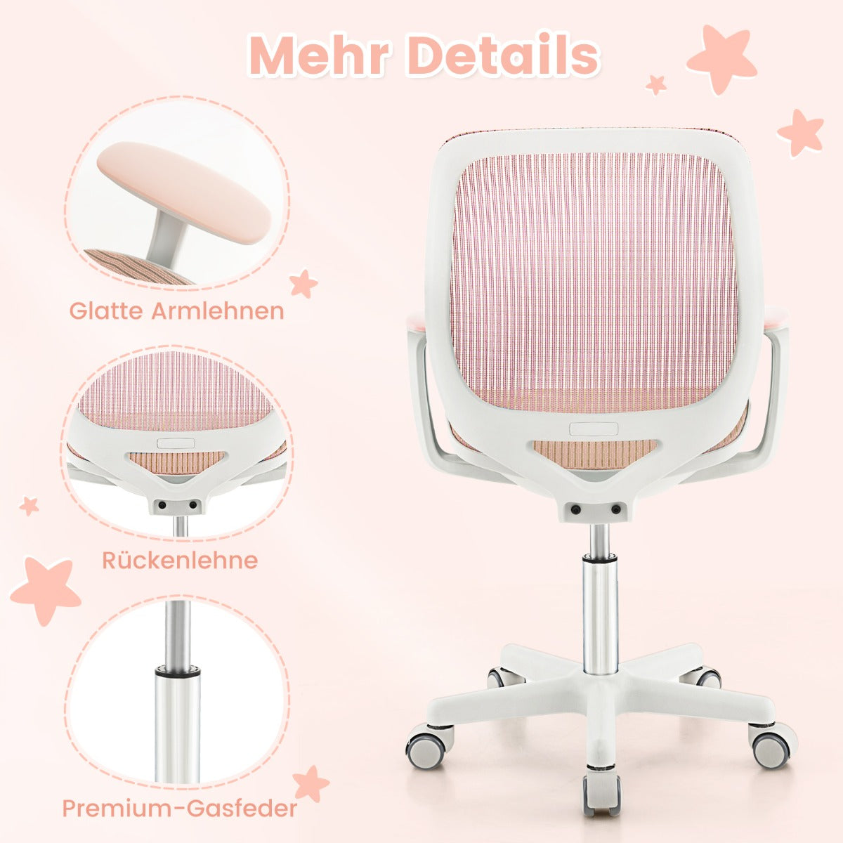 Swivel Mesh Children Computer Chair with Adjustable Height-Pink
