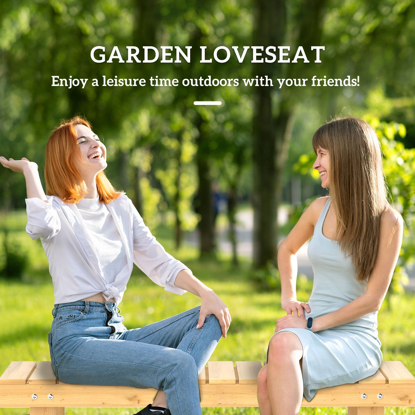 Outsunny 1-częściowa 2-osobowa ławka ogrodowa do użytku na zewnątrz i wewnątrz, drewniana, jodła, patio, 110 dł. x 38 szer. x 35 wys. cm, naturalna