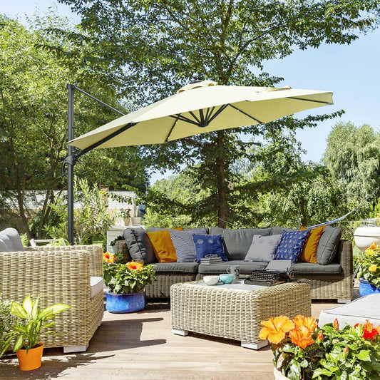 Outsunny 3(m) LED Cantilever Parasol in Beige, image 2