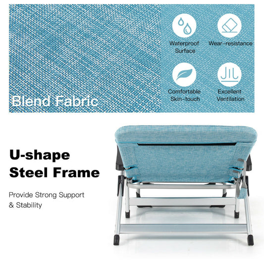 Folding Outdoor Chaise Lounger with Detachable Pillow and Cup Holder-Blue