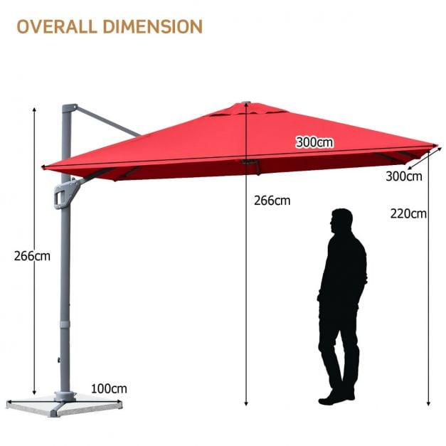 10 x 10 Feet Patio Offset Cantilever Umbrella with Aluminum 360-degree Rotation Tilt-Wine