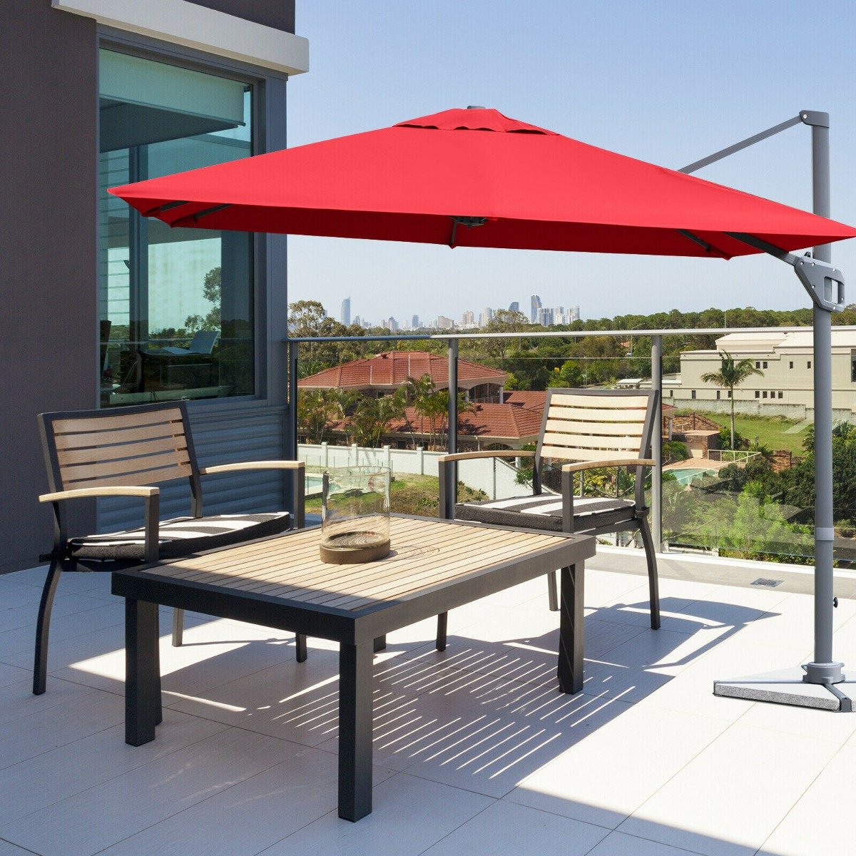 3m Patio Cantilever Umbrella with 4-Level Tilting Adjustment and Crank Handle-Red
