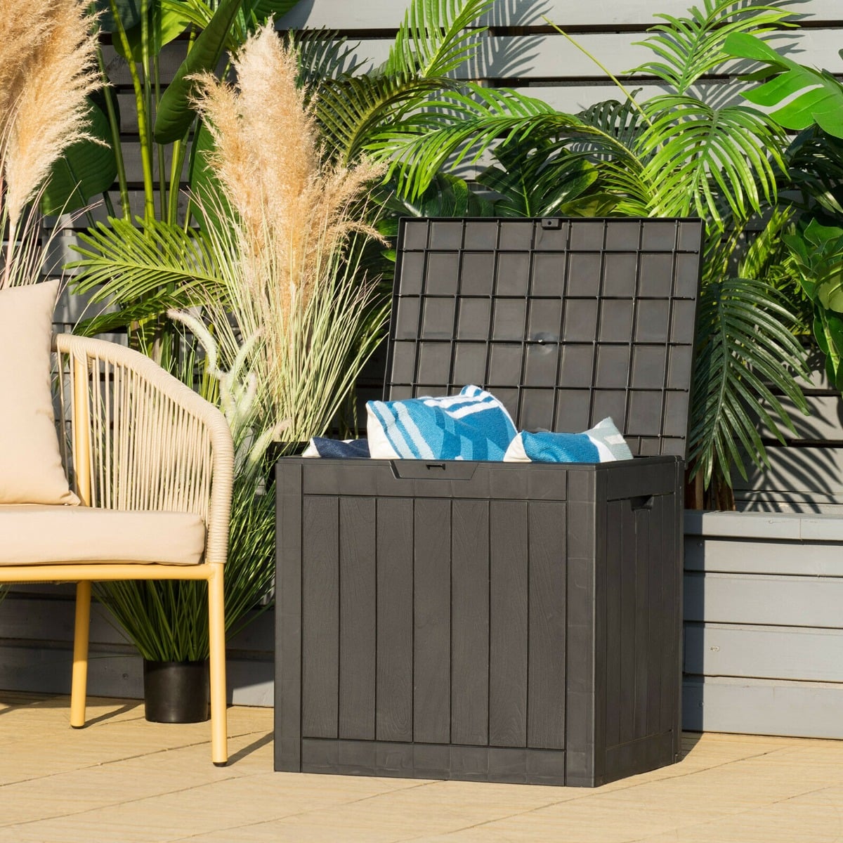 Outdoor Storage Shed with Handles and Lockable Lid-Black
