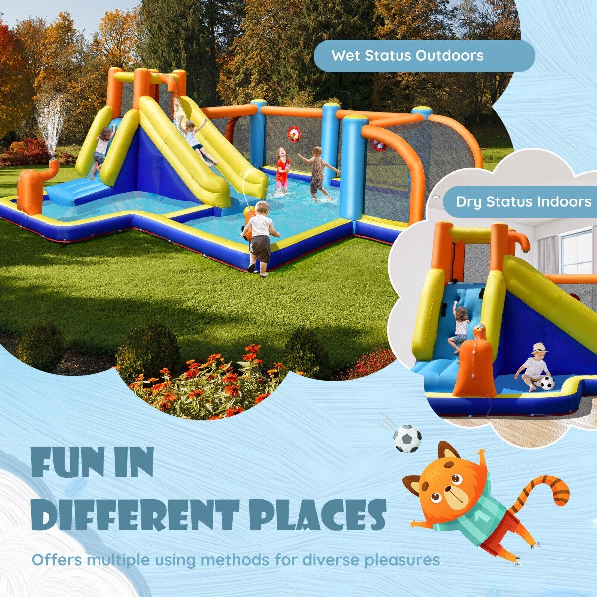 Inflatable Water Bounce House with Slide and Water Cannons
