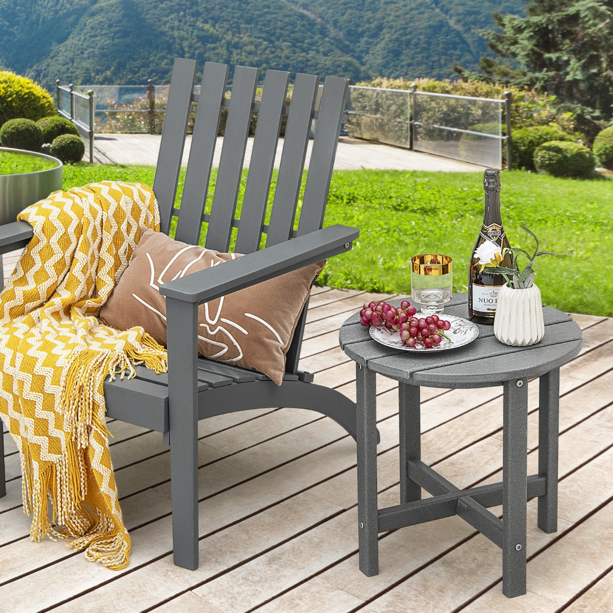 Side Table with Weather-Resistant Material for Patio/Porch/Garden-Grey