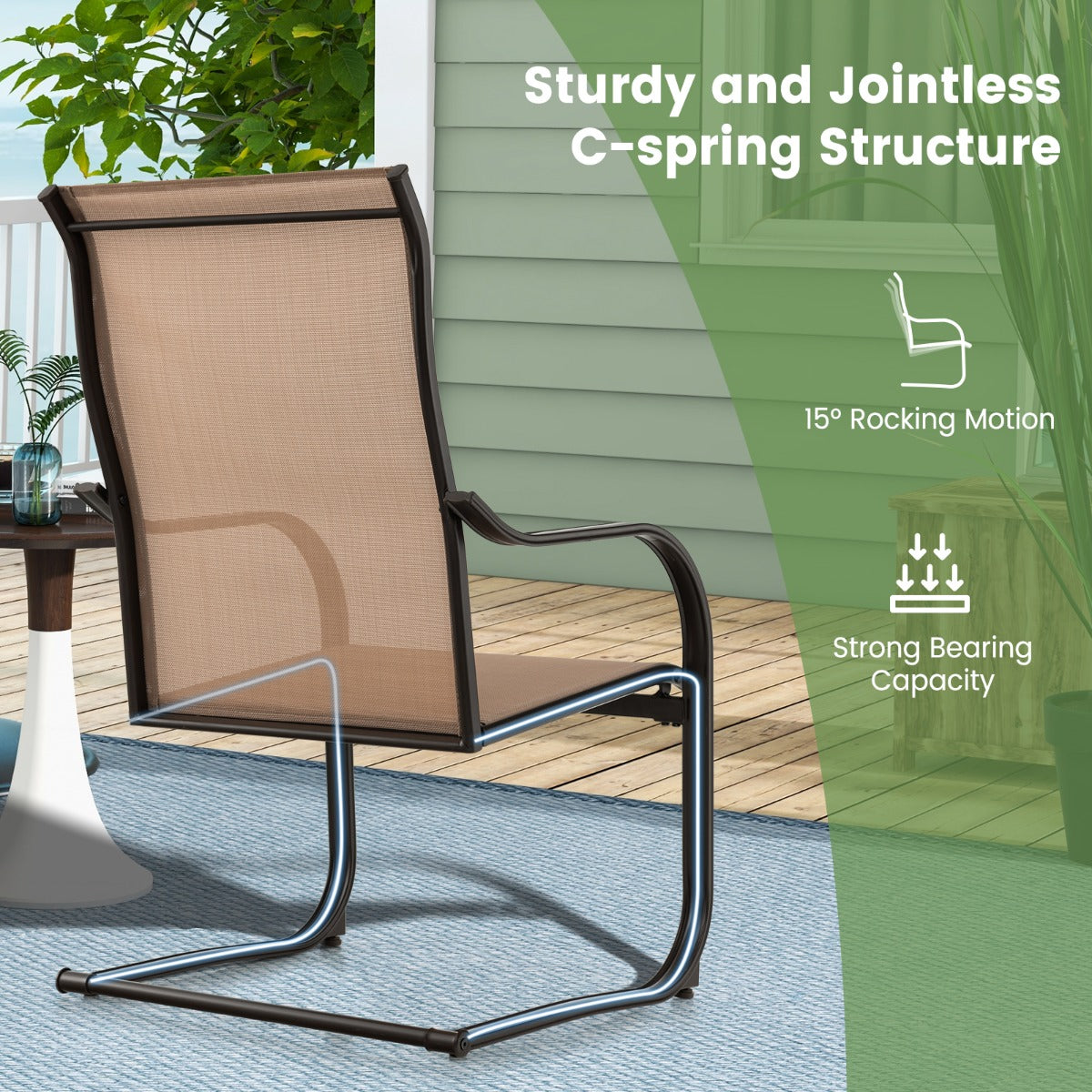 2 Pieces C-Spring Motion Patio Dining Chairs with Breathable Fabric