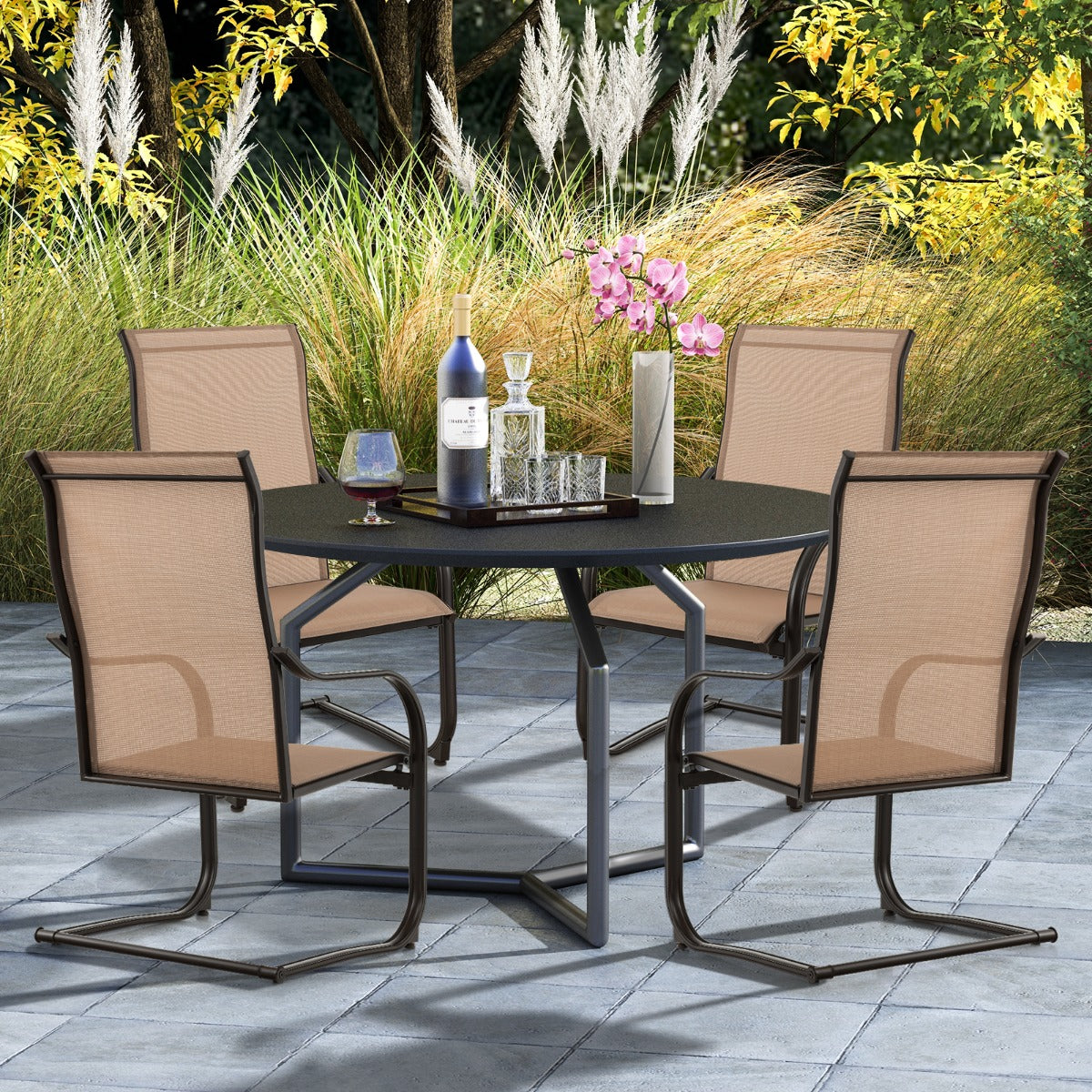 2 Pieces C-Spring Motion Patio Dining Chairs with Breathable Fabric