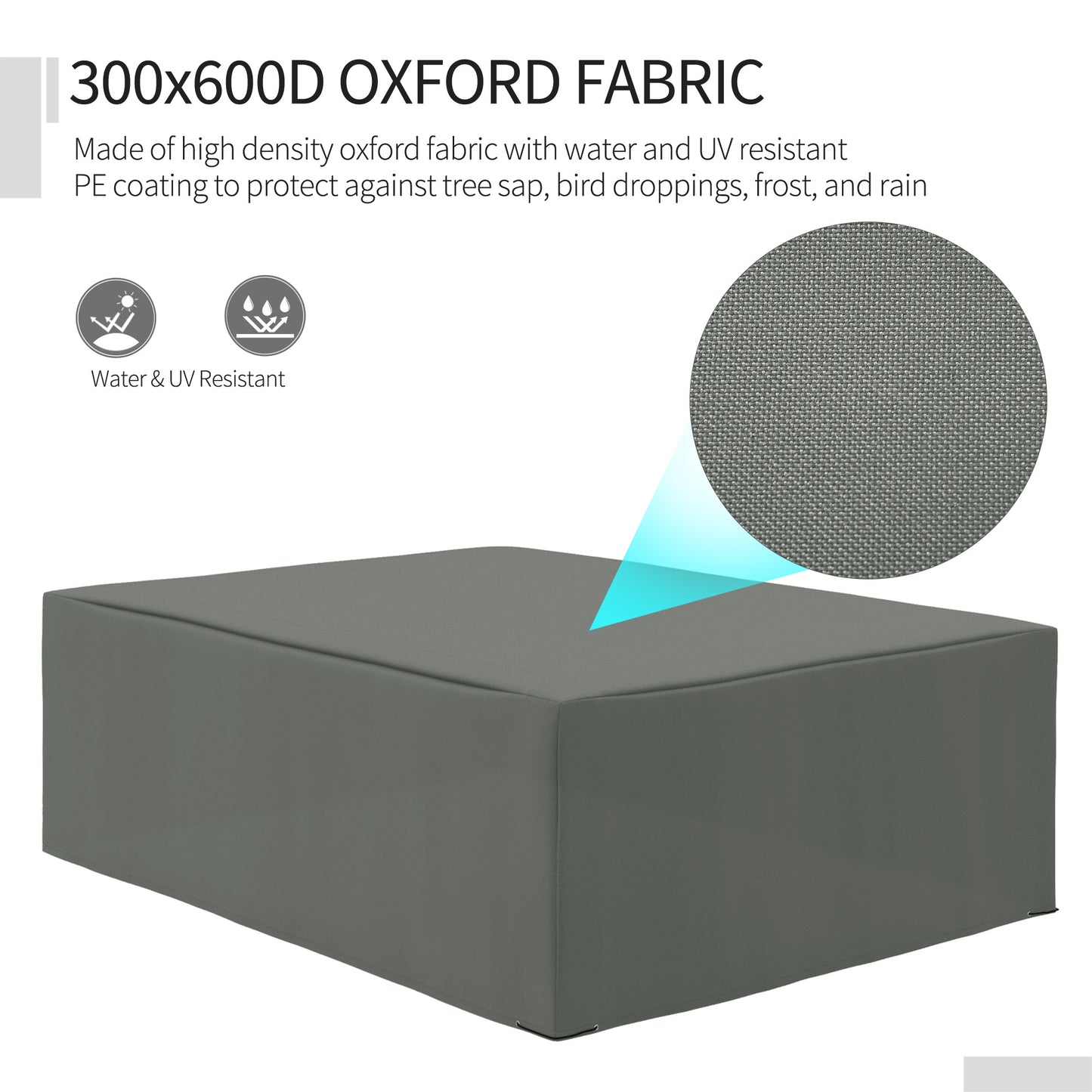 Outsunny 600D Oxford Patio Set Cover Outdoor Garden Rattan Sun Lounger Furniture Protection Cover Protector Wodoodporny Anty-UV Ciemnoszary 275L x 205W x 90Hcm