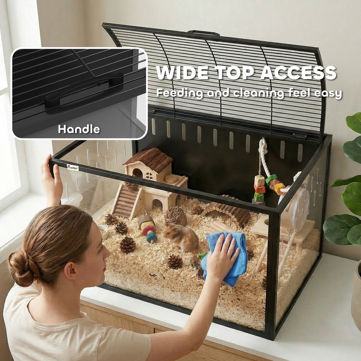 PawHut Hamster Cage Steel Chewproof with Openable Top, Deep Burrow for Dwarf Syrian Hamster, Gerbil, Rats, 81 x 51 x 53 cm