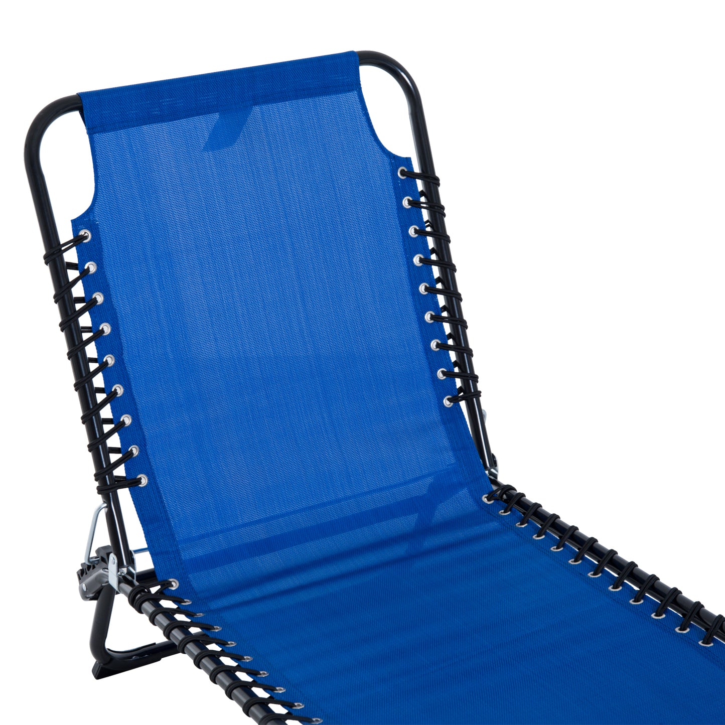 Outsunny Foldable Sun Lounger, Outdoor 4 Level Adjustable Backrest Reclining Chaise Chair, Steel Frame Recliner Chair for Camping, Hiking, Navy Blue