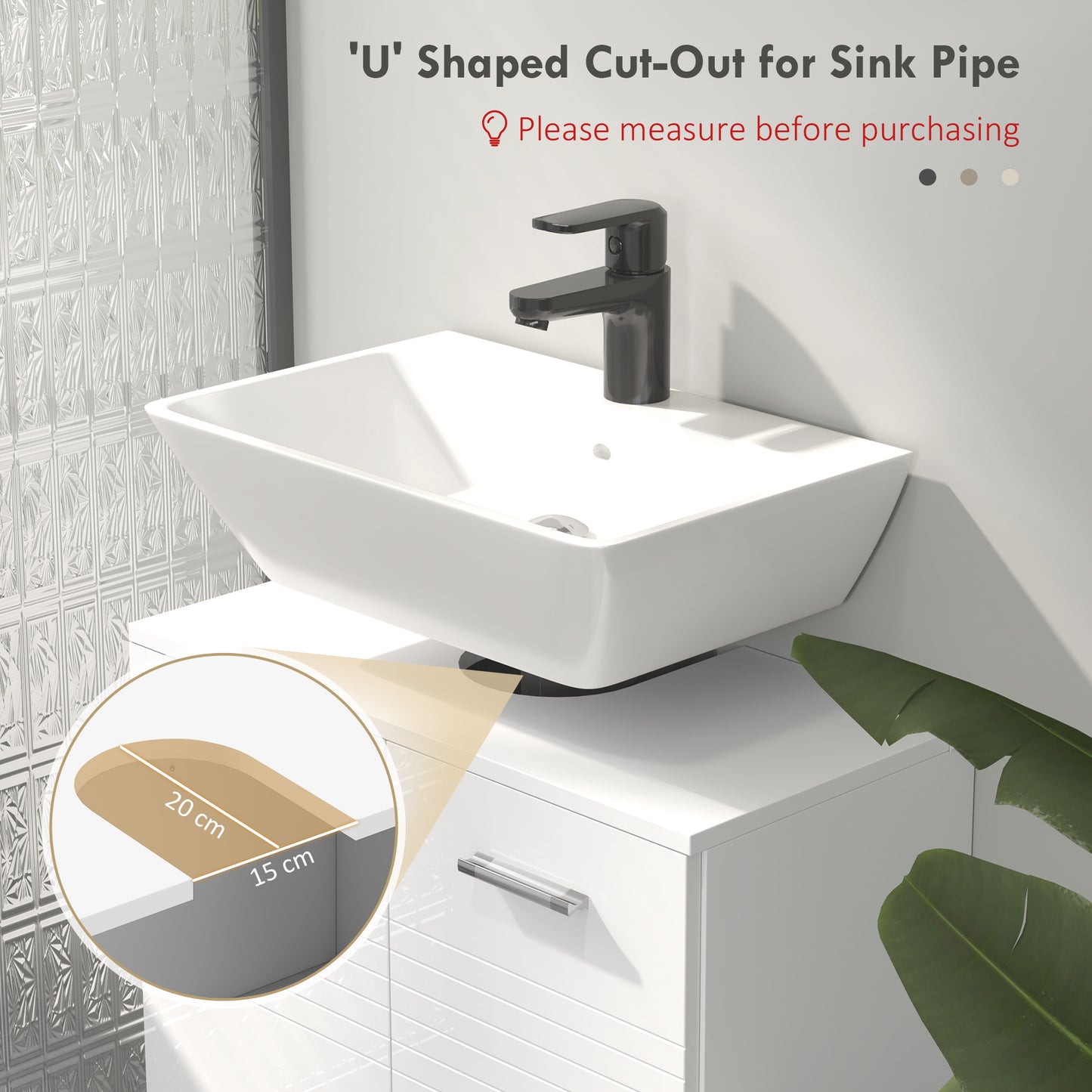 kleankin Under Sink Cabinet, Bathroom Vanity Unit, Pedestal Under Sink Design, Storage Cupboard with Adjustable Shelf, High Gloss, White