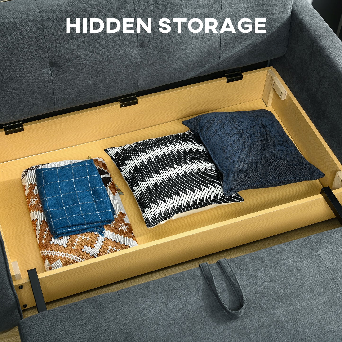 HOMCOM 2 Seater Sofa Bed, Convertible Bed Settee, Modern Cotton Loveseat Sofa Couch with 2 Cushions, Hidden Storage for Living Room, Guest Room, Dark Grey