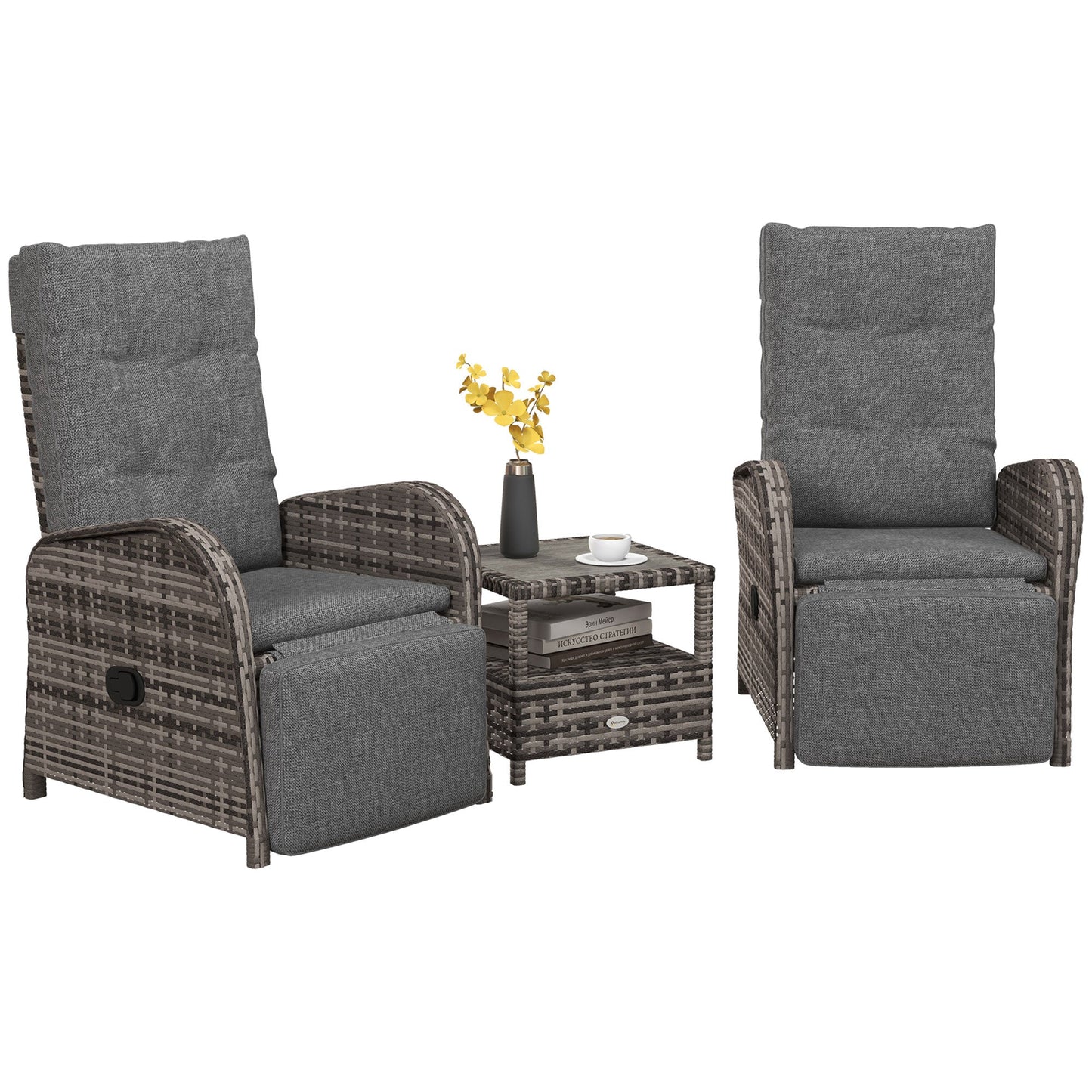 Outsunny 2 Seater Patio Rattan Wicker Chaise Lounge Sofa Set w/ Cushion for Patio Yard Porch