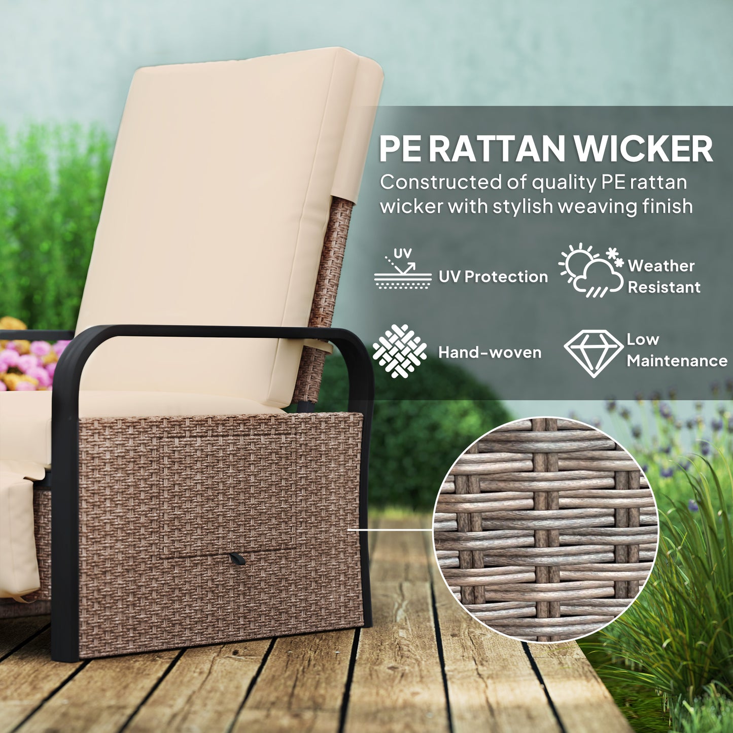 Outsunny 140√Ǭ∞ Fotel rattanowy rozkładany - brązowy/khaki