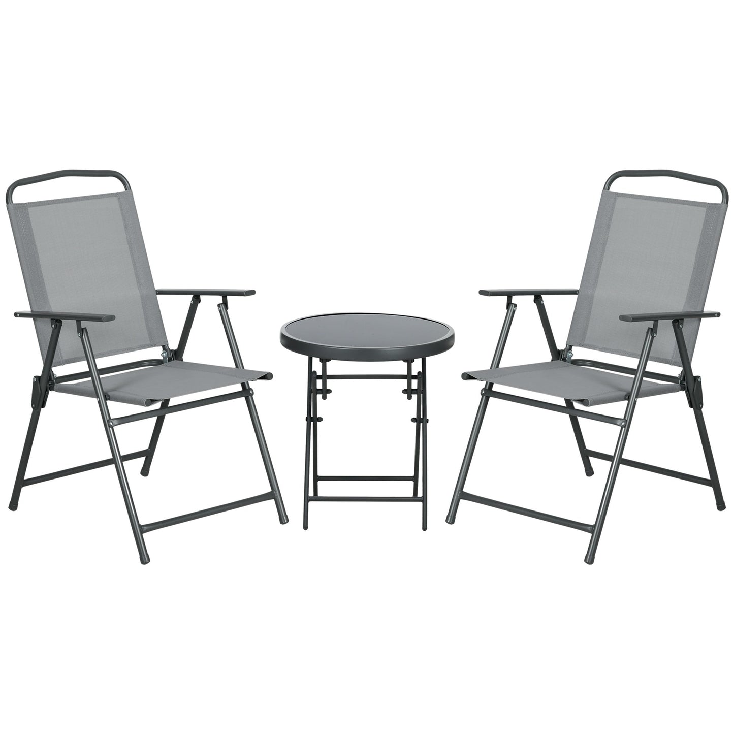 Outsunny Three-Piece Garden Seat Set, with Glass-Top Table - Light Grey