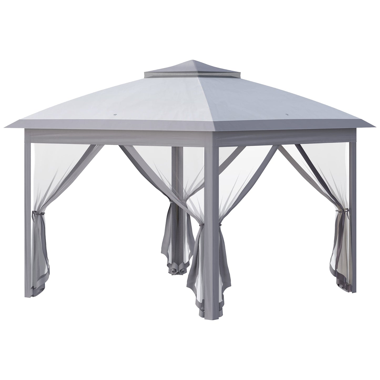 Outsunny 330cm x 330cm Pop Up Canopy, Double Roof Foldable Canopy Tent with Zipped Mesh Sidewalls, Height Adjustable and Carrying Bag, Event Tent for Patio Garden, Grey