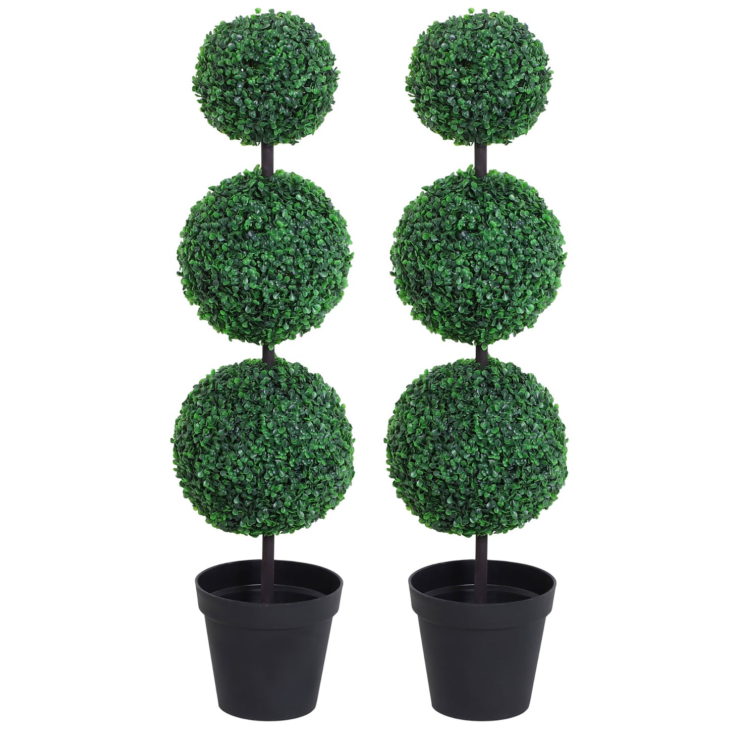 Outsunny Set of 2 Artificial Boxwood Ball Topiary Trees Potted Decorative Plant Outdoor and Indoor DŽcor (112cm)