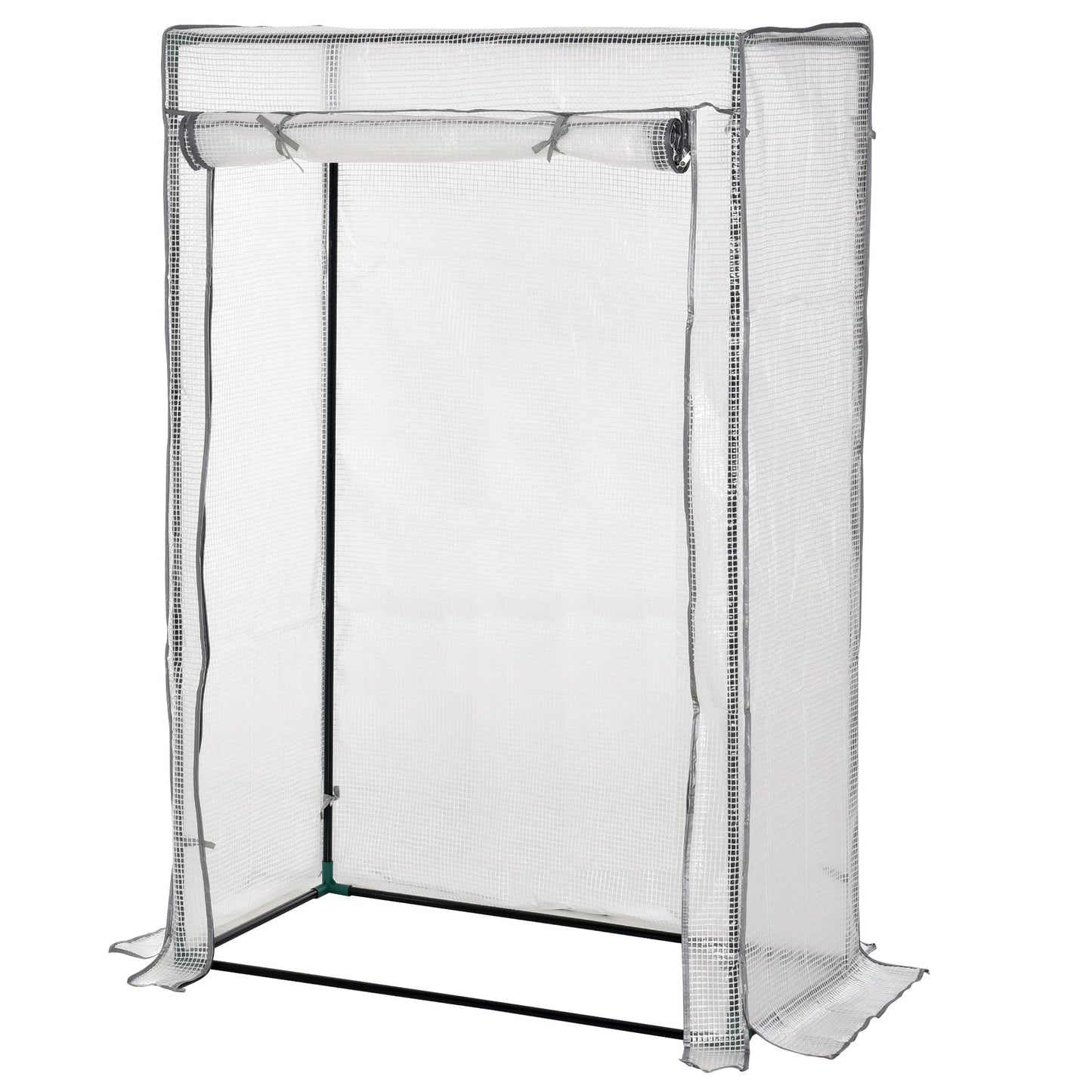 Outsunny 100 x 50 x 150 cm szklarnia pomidorowa z drzwiami rolowanymi, mini szklarnia z pokrywą z PE, zewnętrzna szklarnia do uprawy, mała szklarnia do ogrodu, na balkon, biały