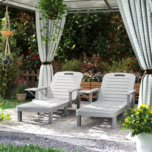 Outsunny Set of 2 Reclining Sun Loungers in Light Grey, image 2