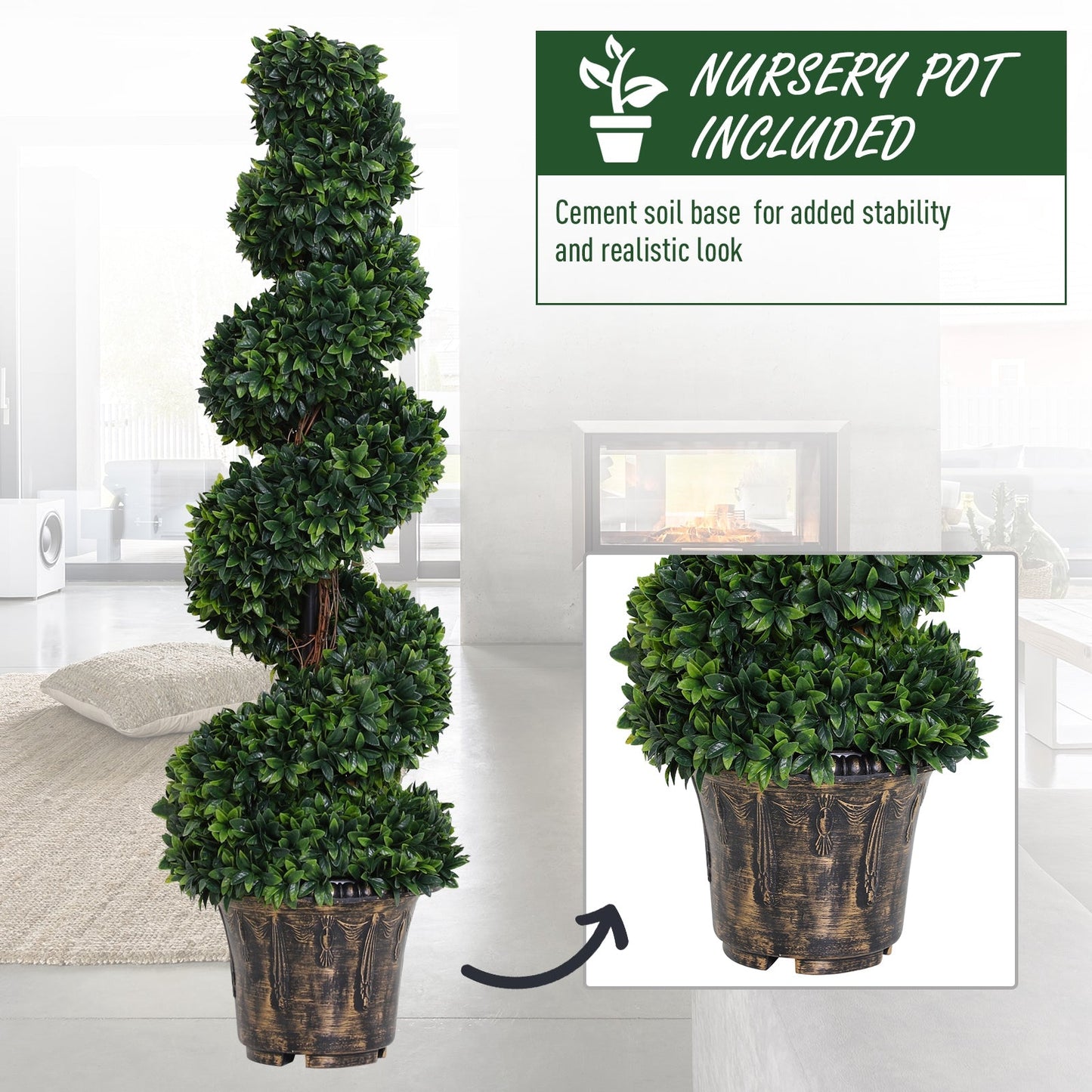 Outsunny Set of 2 Artificial Boxwood Spiral Topiary Trees Potted Decorative Plant Outdoor and Indoor DŽcor 120cm