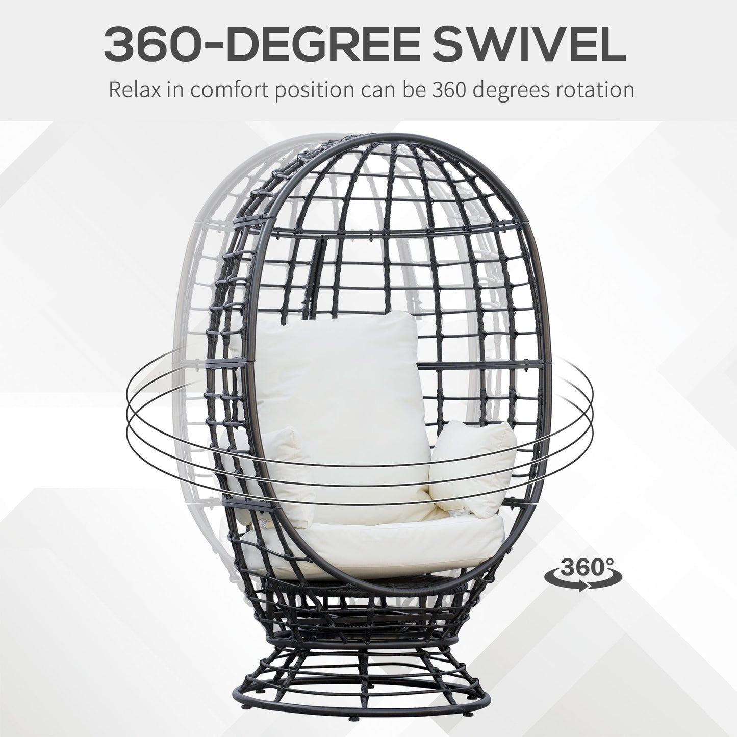 Outsunny Obrotowy fotel Egg, rattanowy fotel ogrodowy z poduszką i poduszką na balkon, do ogrodu, na patio, czarny