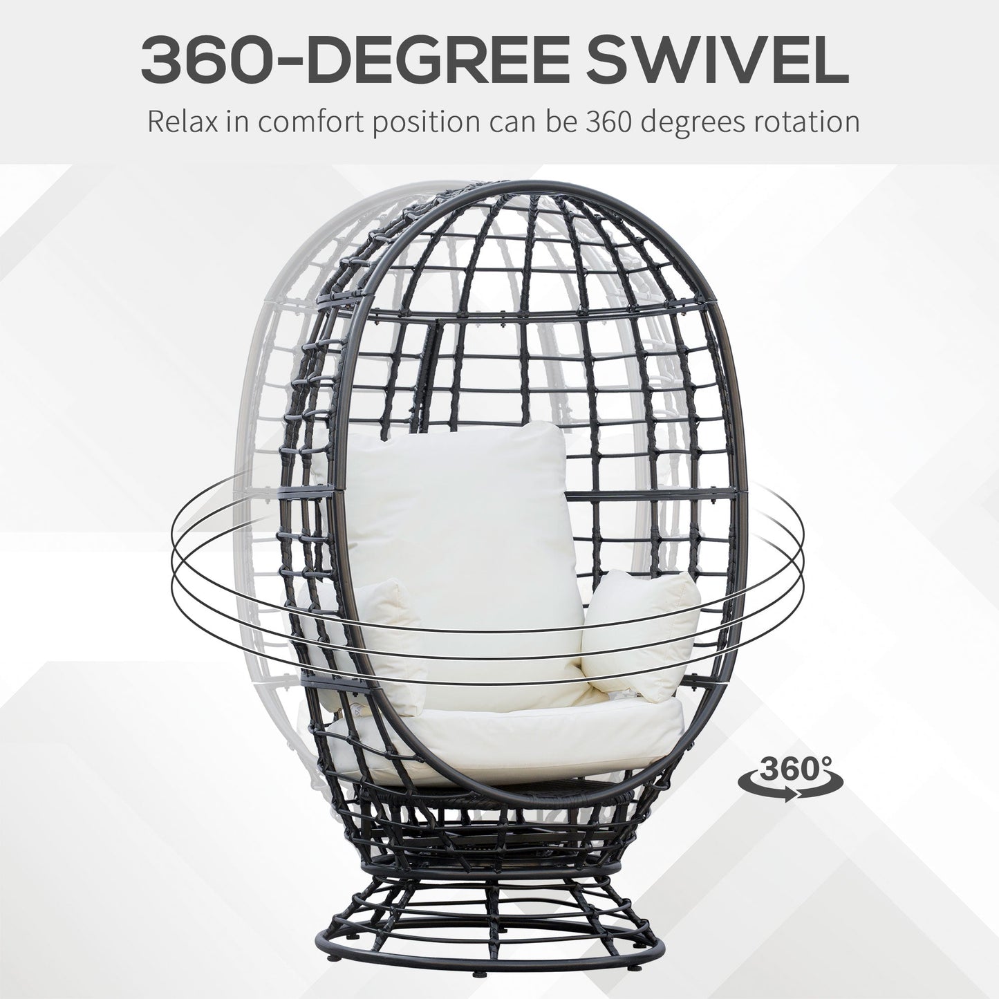 Outsunny 360 Swivel Egg Chair, Garden Rattan Swivel Chair with Thickened Cushion and Pillow, 150 KG Capacity for Indoor Outdoor, Balcony, Patio, Black