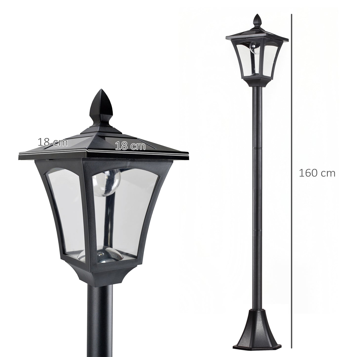 Outsunny Outdoor Garden Solar Post Lamp Sensor Dimmable LED Lantern Bollard Pathway 1.6M Tall – Czarny