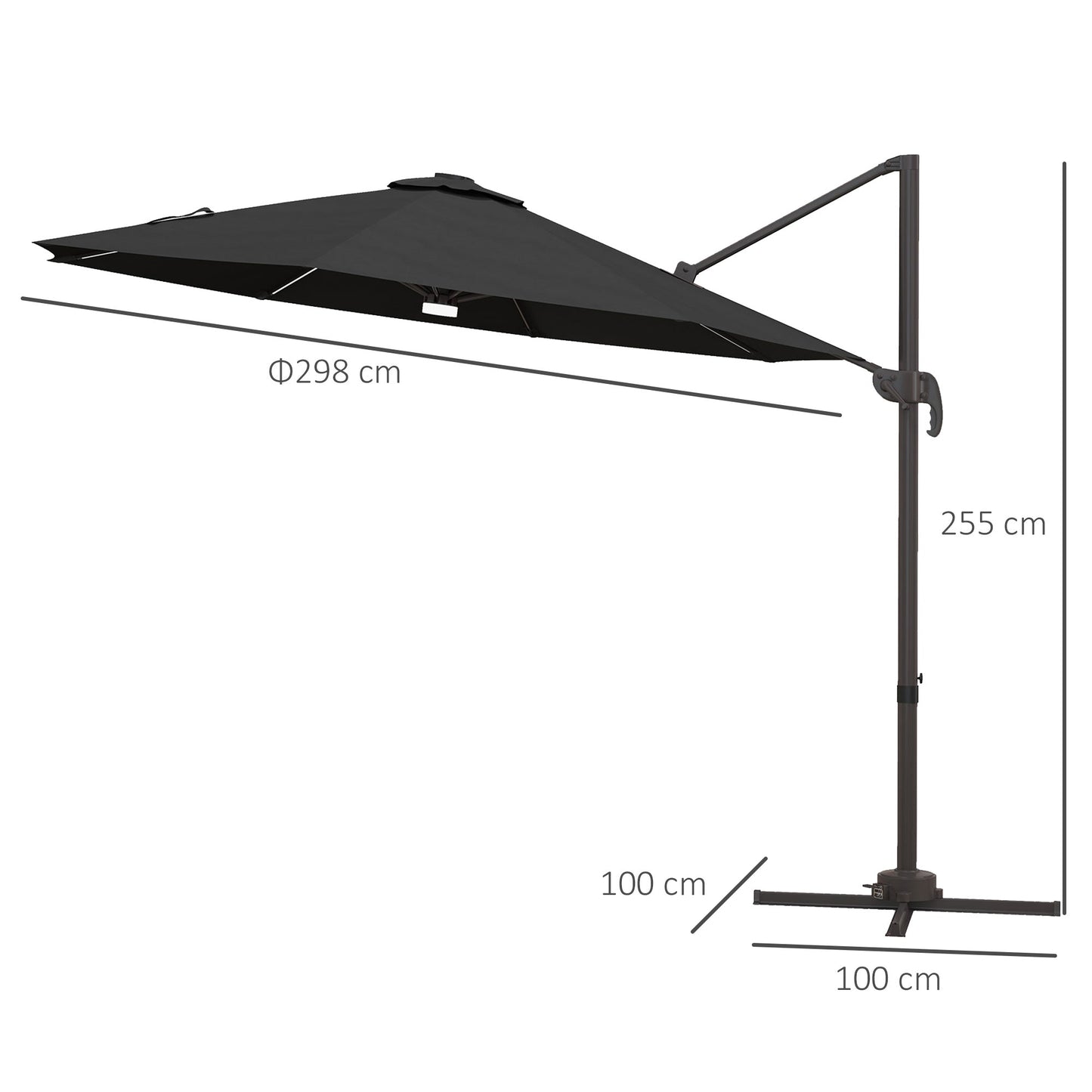 Parasol Outsunny Cantilever z oświetleniem LED i podstawą krzyżową - ciemnoszary