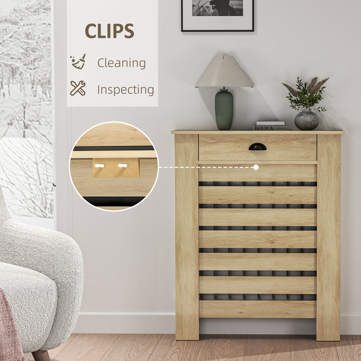 HOMCOM 95.5H x 78Wcm Radiator Cover, with Drawer - Oak