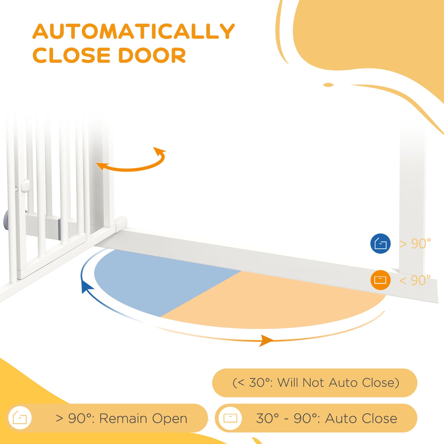 PawHut Pressure Fit Stair Dog Gate z drzwiczkami dla małych kotów, automatycznie zamykane drzwi, podwójna blokada, do otworów o szerokości 74-100 cm - biały