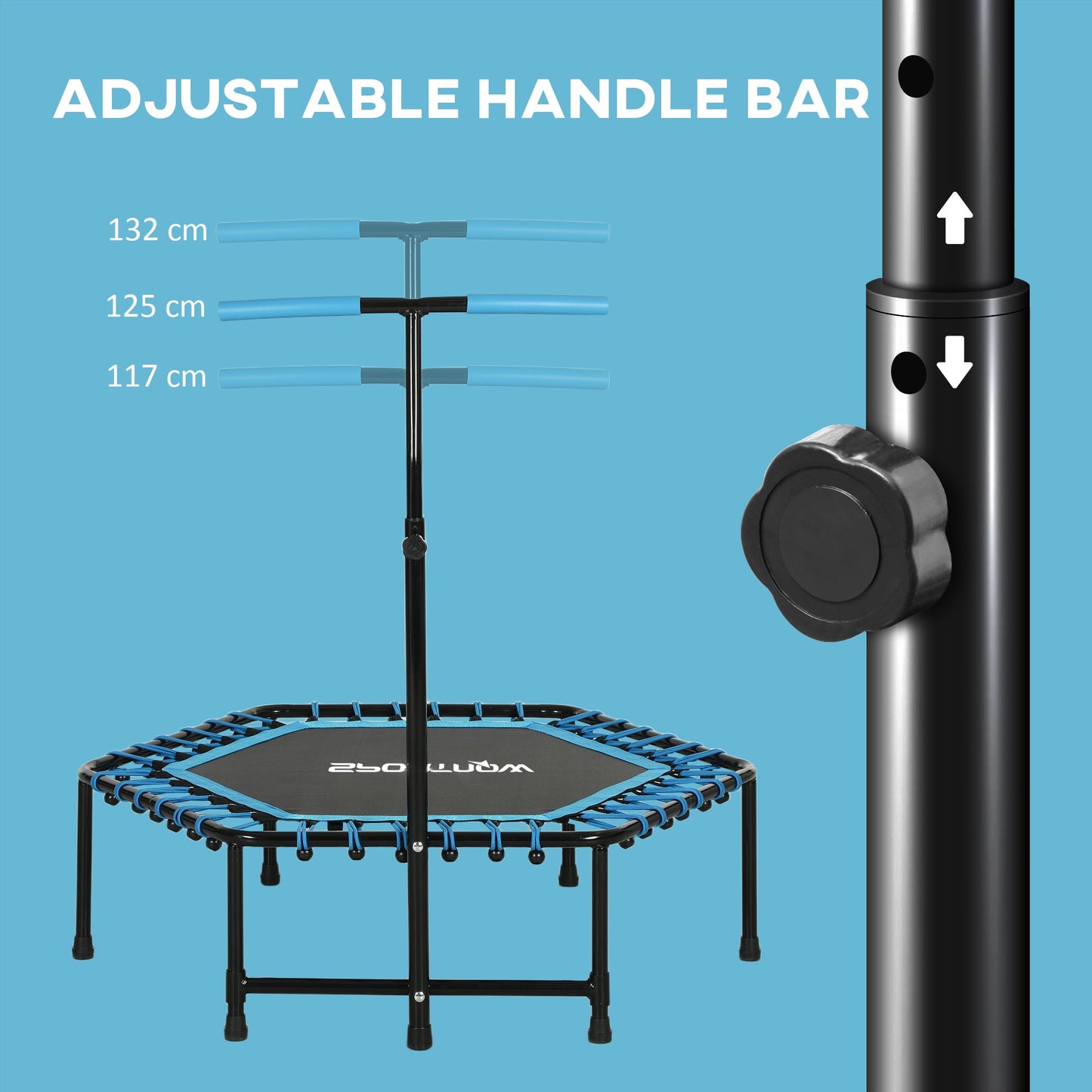 SPORTNOW 45" Rebounder Trampoline for Adults, Quiet Bungee Rebounder with LED Lights and Adjustable Handle, Blue