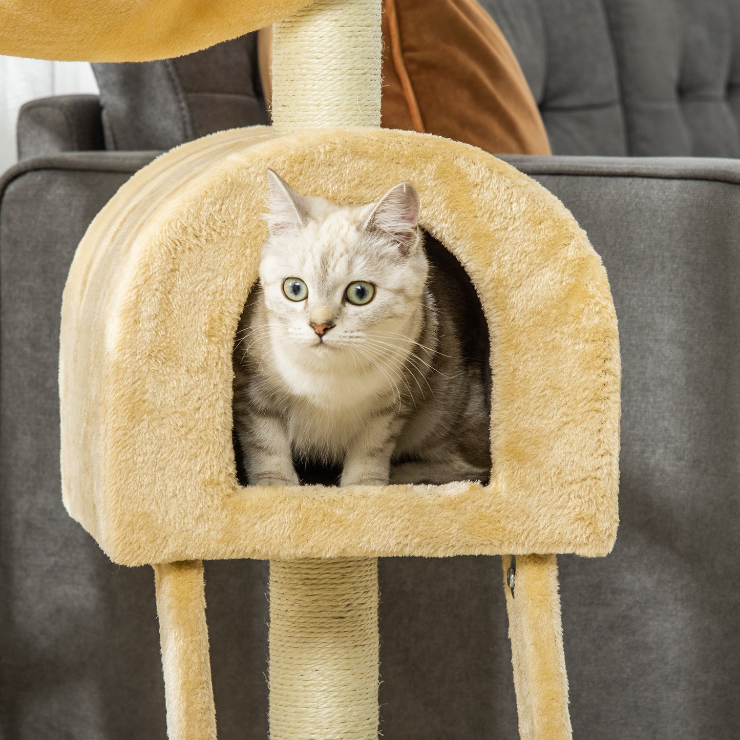 PawHut Cat Tree Tower dla kotów domowych Kitten Activity Centre Drapak z drabinką w kształcie hamaka - beżowy