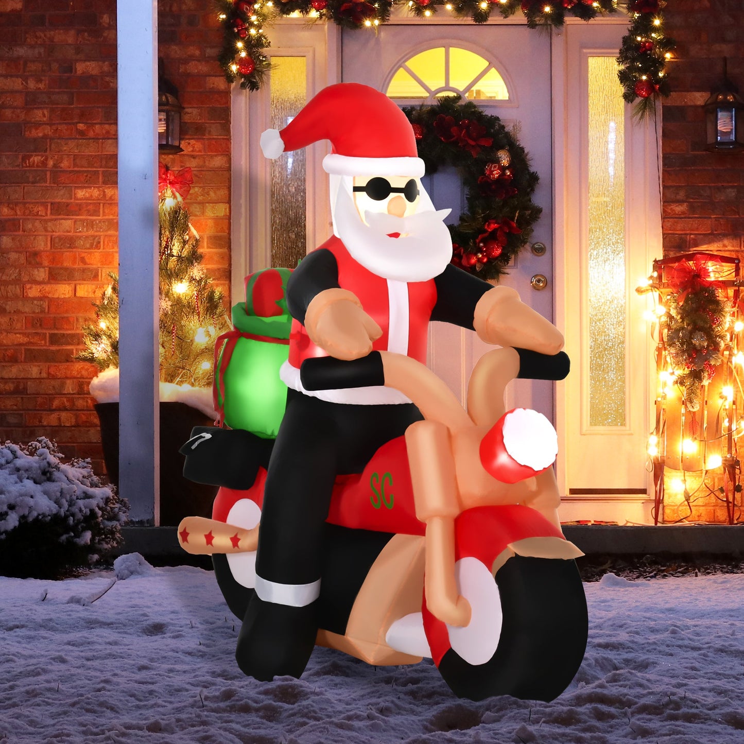 HOMCOM 5.5ft Christmas Inflatable Santa Claus Riding a Motorcycle Blow Up Decoration Xmas DŽcor for Garden
