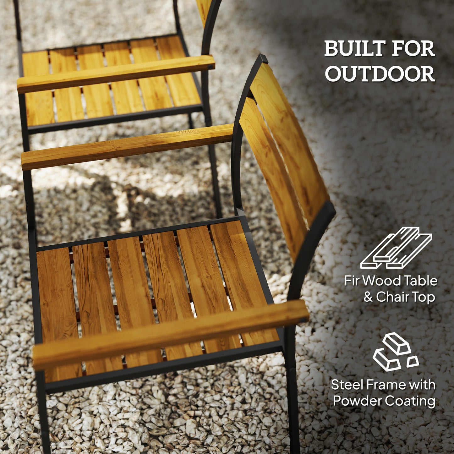 Outsunny 7 Piece Garden Dining Set, Fir Wood Garden Furniture Set with Rectangle Table and 6 Stackable Chairs, Umbrella Hole, Slatted Top and Steel Frame, for Patio Balcony Porch, Brown