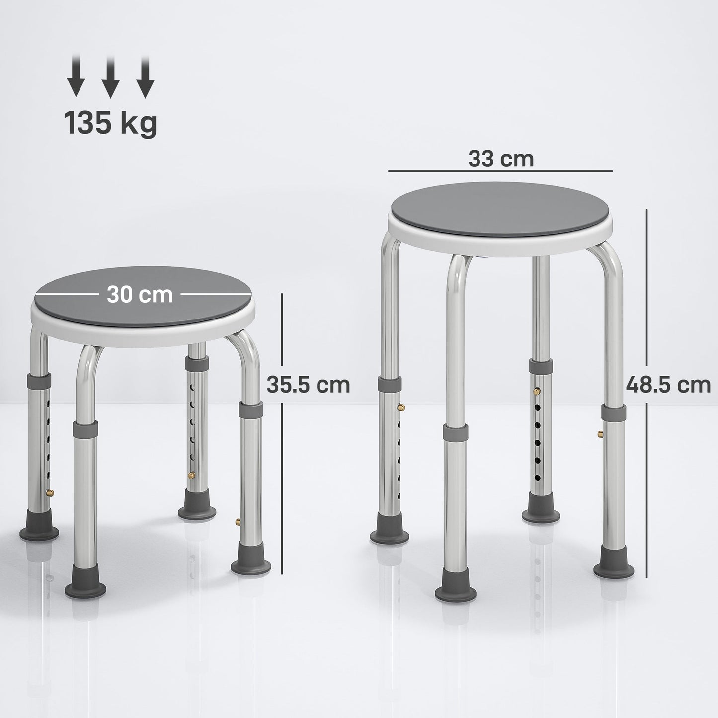 HOMCOM 360 Swivel Shower Chair, Height Adjustable Aluminium Shower Stool with Non-Slip Feet for Disabled, Elderly, Grey