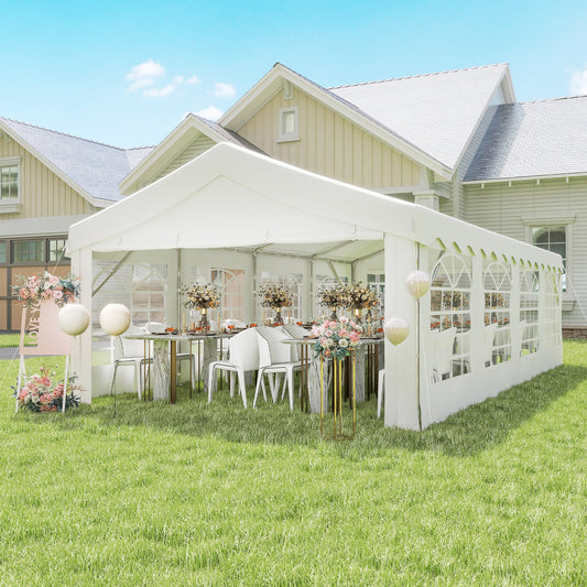 Outsunny 8m x 4m Garden Gazebo Marquee Wedding Shelter Level 4 Wind Protection, White