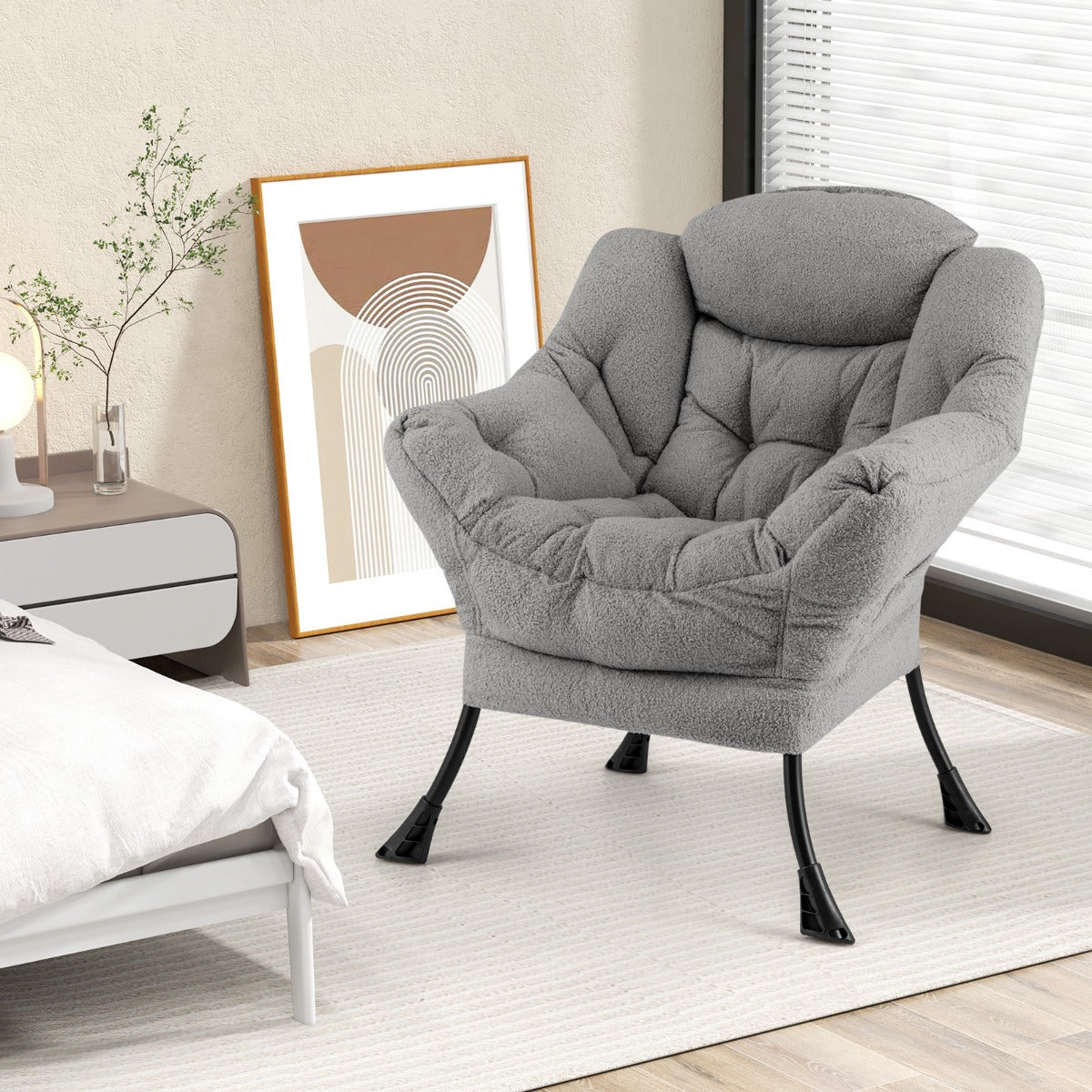 Sherpa UpholsteredAccent Chairwith Cozy Head Pillow-Gray