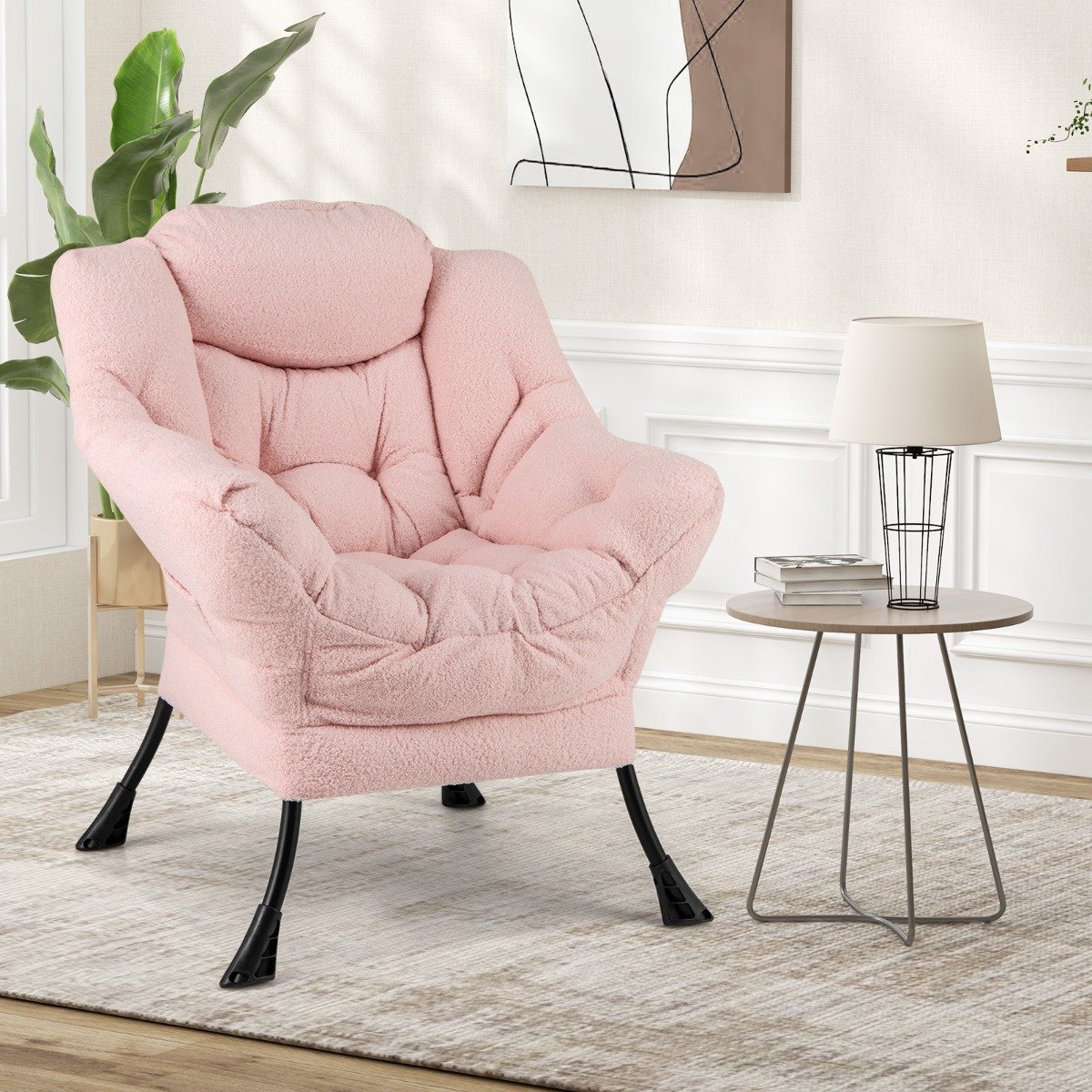 Sherpa UpholsteredAccent Chairwith Cozy Head Pillow-Pink