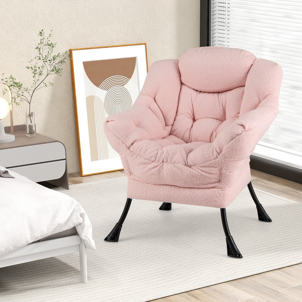 Sherpa UpholsteredAccent Chairwith Cozy Head Pillow-Pink